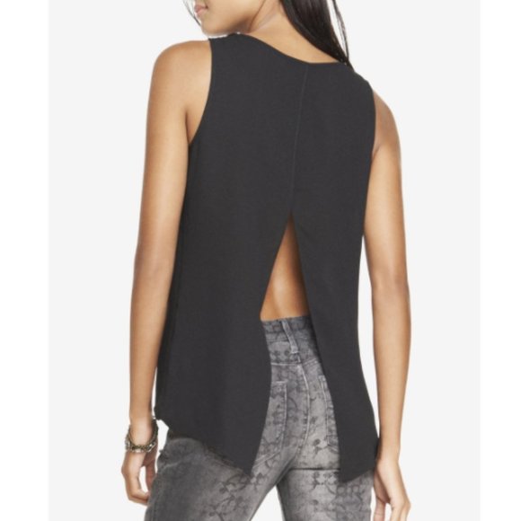 Express Tops - Express Black Split Back Tank Top
